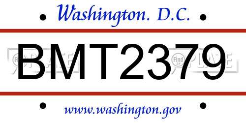 BMT2379 District Of Columbia License Plate