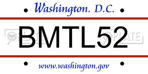 BMTL52 District Of Columbia License Plate