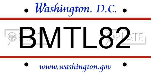 BMTL82 District Of Columbia License Plate