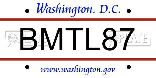 BMTL87 District Of Columbia License Plate