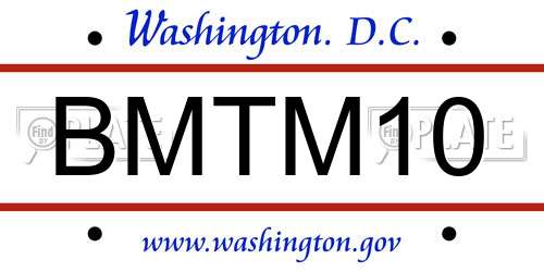 BMTM10 District Of Columbia License Plate