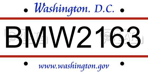 BMW2163 District Of Columbia License Plate