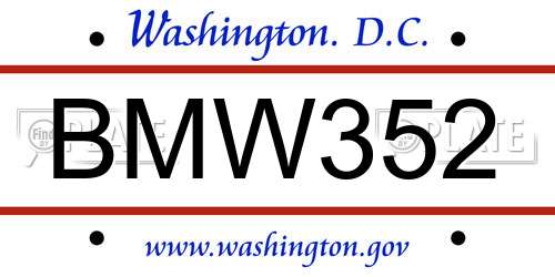 BMW352 District Of Columbia License Plate