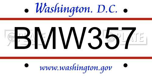 BMW357 District Of Columbia License Plate