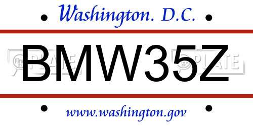 BMW35Z District Of Columbia License Plate