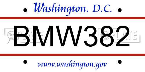 BMW382 District Of Columbia License Plate