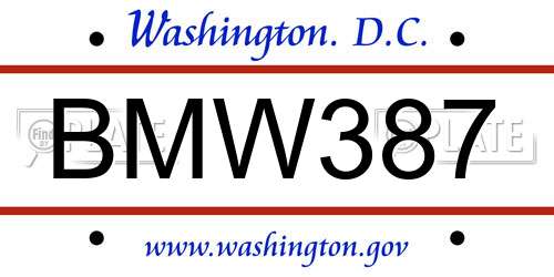 BMW387 District Of Columbia License Plate