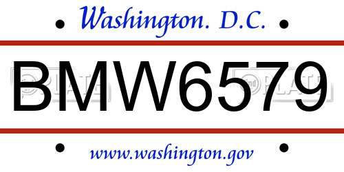 BMW6579 District Of Columbia License Plate