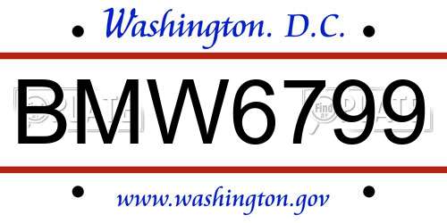 BMW6799 District Of Columbia License Plate