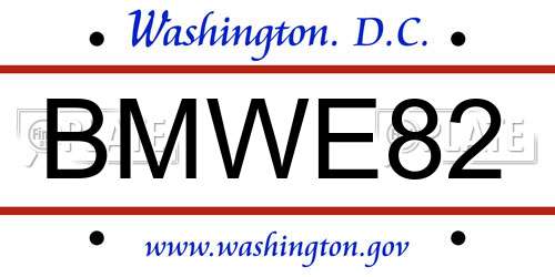 BMWE82 District Of Columbia License Plate