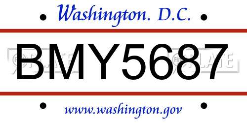 BMY5687 District Of Columbia License Plate