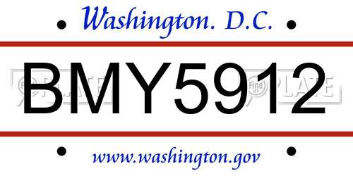 BMY5912 District Of Columbia License Plate