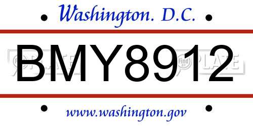 BMY8912 District Of Columbia License Plate
