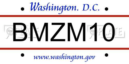 BMZM10 District Of Columbia License Plate