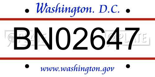 BN02647 District Of Columbia License Plate