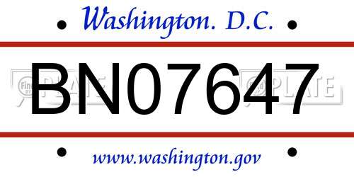 BN07647 District Of Columbia License Plate