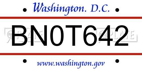 BN0T642 District Of Columbia License Plate