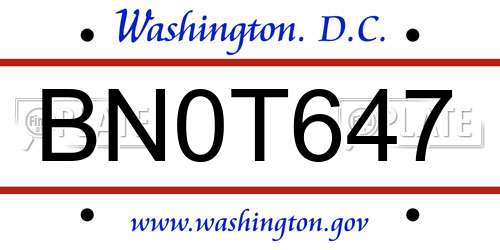 BN0T647 District Of Columbia License Plate