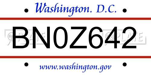 BN0Z642 District Of Columbia License Plate
