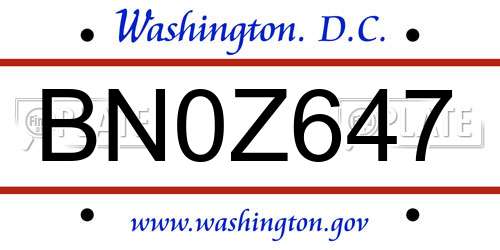 BN0Z647 District Of Columbia License Plate