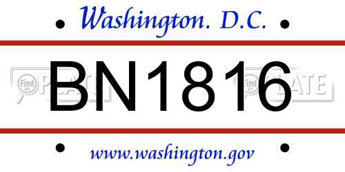 BN1816 District Of Columbia License Plate