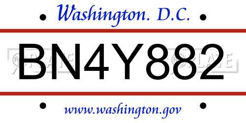 BN4Y882 District Of Columbia License Plate