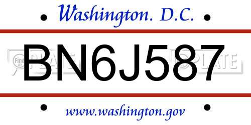 BN6J587 District Of Columbia License Plate