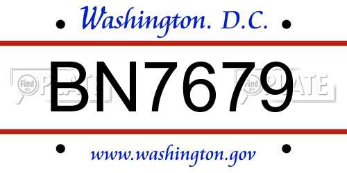 BN7679 District Of Columbia License Plate