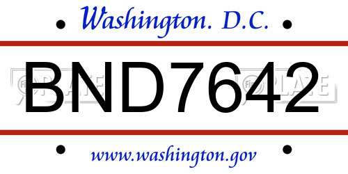 BND7642 District Of Columbia License Plate
