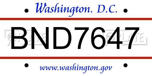 BND7647 District Of Columbia License Plate
