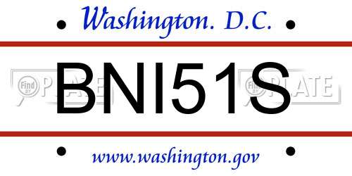 BNI51S District Of Columbia License Plate