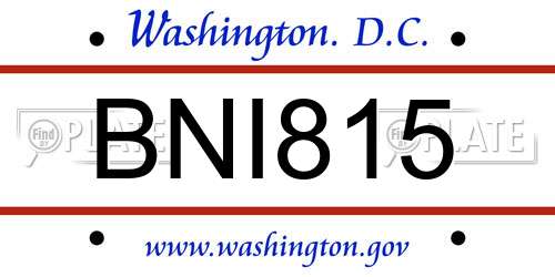 BNI815 District Of Columbia License Plate