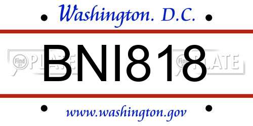 BNI818 District Of Columbia License Plate
