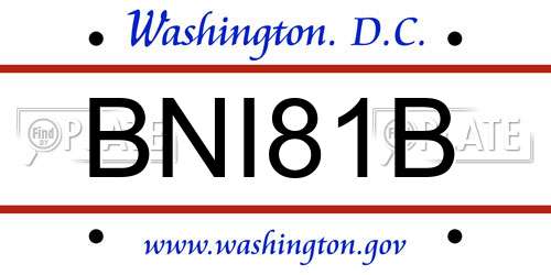 BNI81B District Of Columbia License Plate