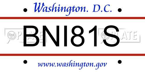 BNI81S District Of Columbia License Plate