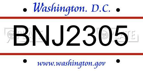 BNJ2305 District Of Columbia License Plate