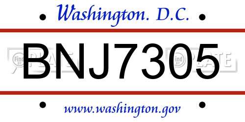 BNJ7305 District Of Columbia License Plate