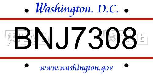 BNJ7308 District Of Columbia License Plate