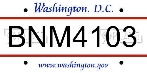 BNM4103 District Of Columbia License Plate