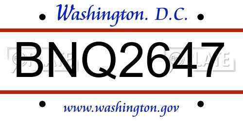 BNQ2647 District Of Columbia License Plate
