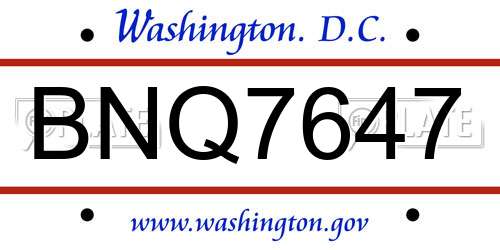BNQ7647 District Of Columbia License Plate