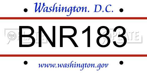 BNR183 District Of Columbia License Plate