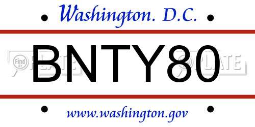 BNTY80 District Of Columbia License Plate