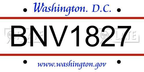 BNV1827 District Of Columbia License Plate