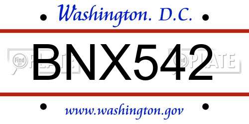 BNX542 District Of Columbia License Plate