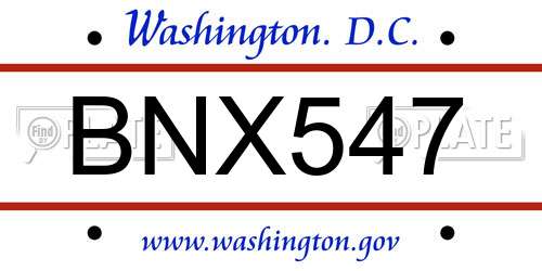 BNX547 District Of Columbia License Plate