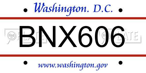 BNX606 District Of Columbia License Plate