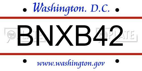 BNXB42 District Of Columbia License Plate