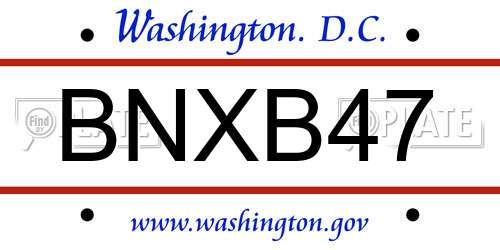 BNXB47 District Of Columbia License Plate