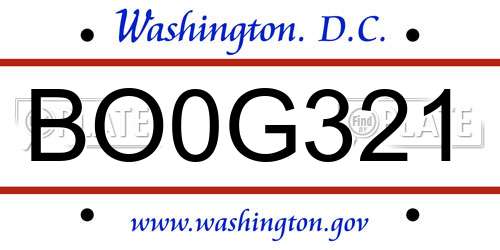 BO0G321 District Of Columbia License Plate